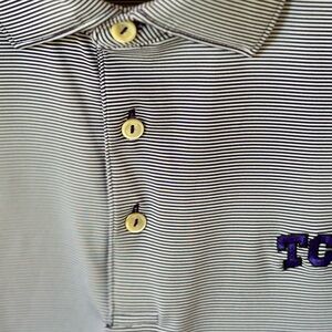 Peter Millar Purple and White Striped Summer Comfort Polo Shirt